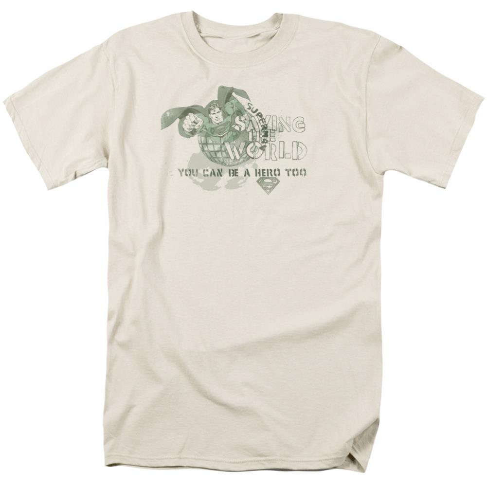 Superman Saving The World Men's 18/1 Cotton SS T