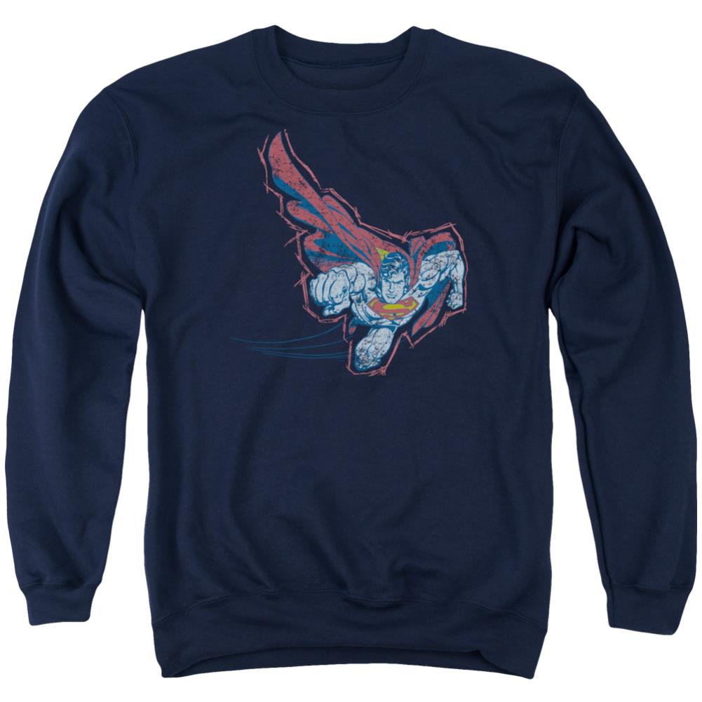 Superman Scribble & Soar Men's Crewneck 50 50 Poly LS T