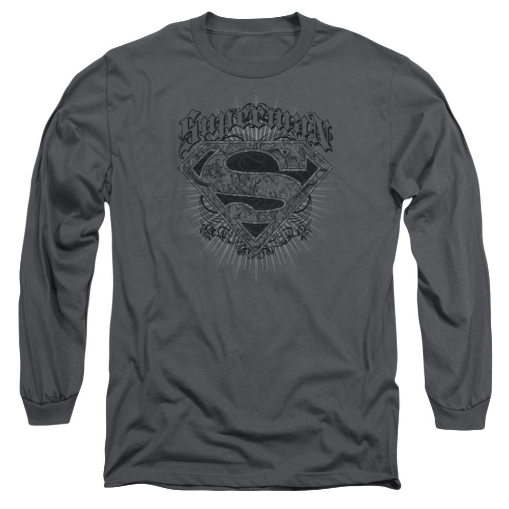 Superman Scrolling Shield Men's 18/1 Cotton LS T