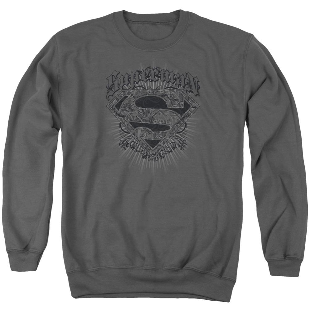 Superman Scrolling Shield Men's Crewneck 50 50 Poly LS T