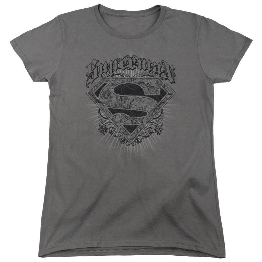 Superman Scrolling Shield Women's 18/1 Cotton SS T