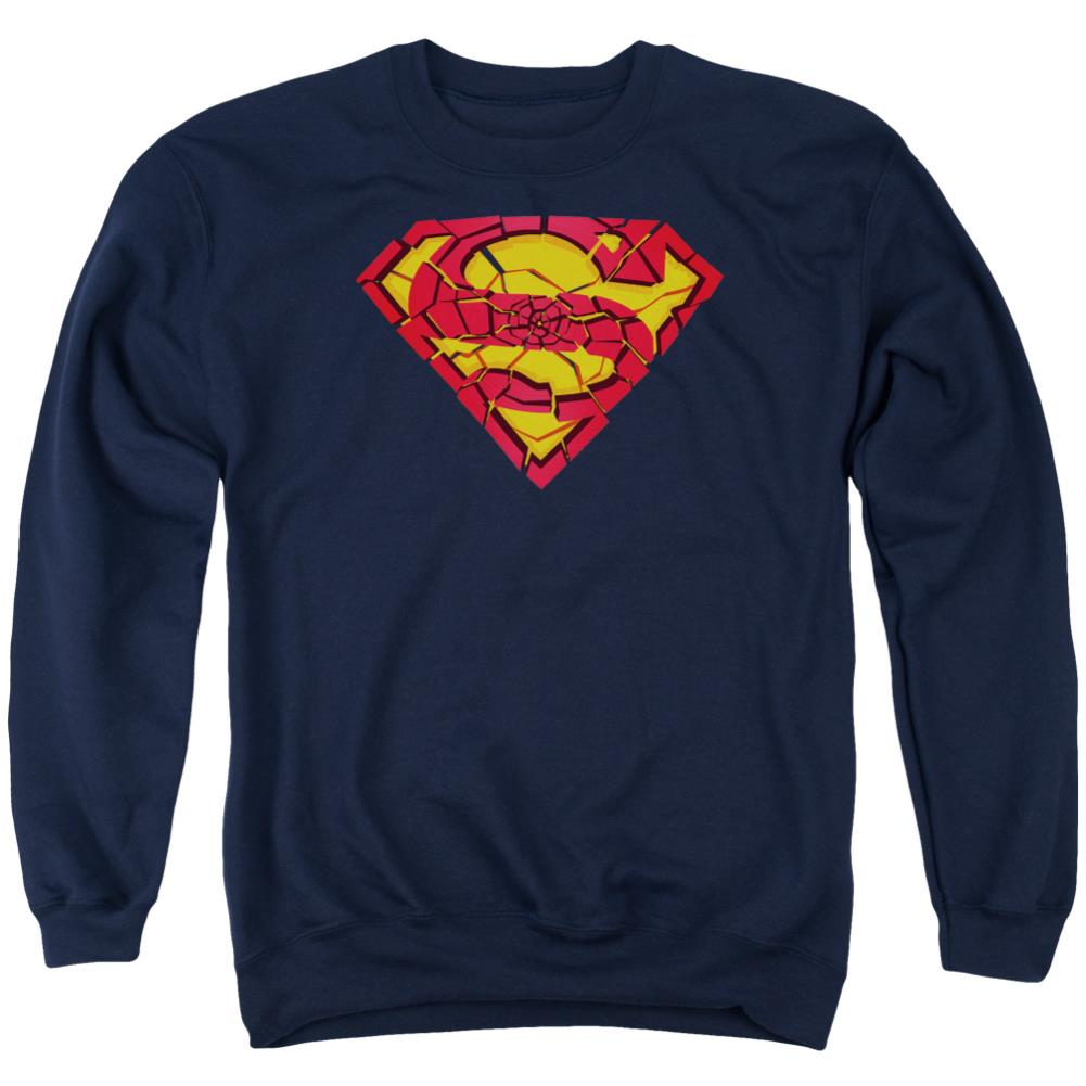 Superman Shattered Shield Men's Crewneck 50 50 Poly LS T