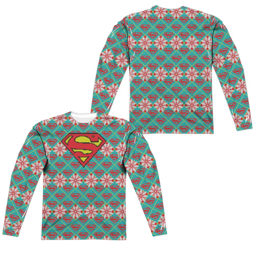 Superman Shield Sweater (Front/Back Print) Men's Regular Fit Polyester LS T