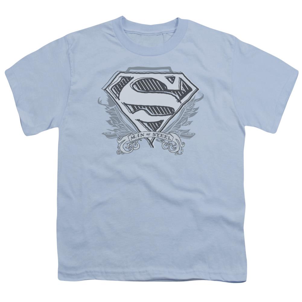 Superman Sketchy Crest Shield Youth 18/1 100% Cotton SS T