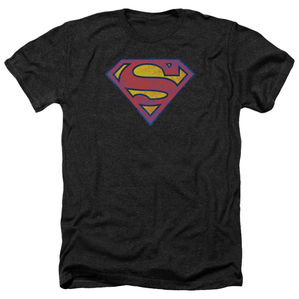 Superman Sm Neon Distress Logo Men's 30/1 Heather 60 40 Poly SS T
