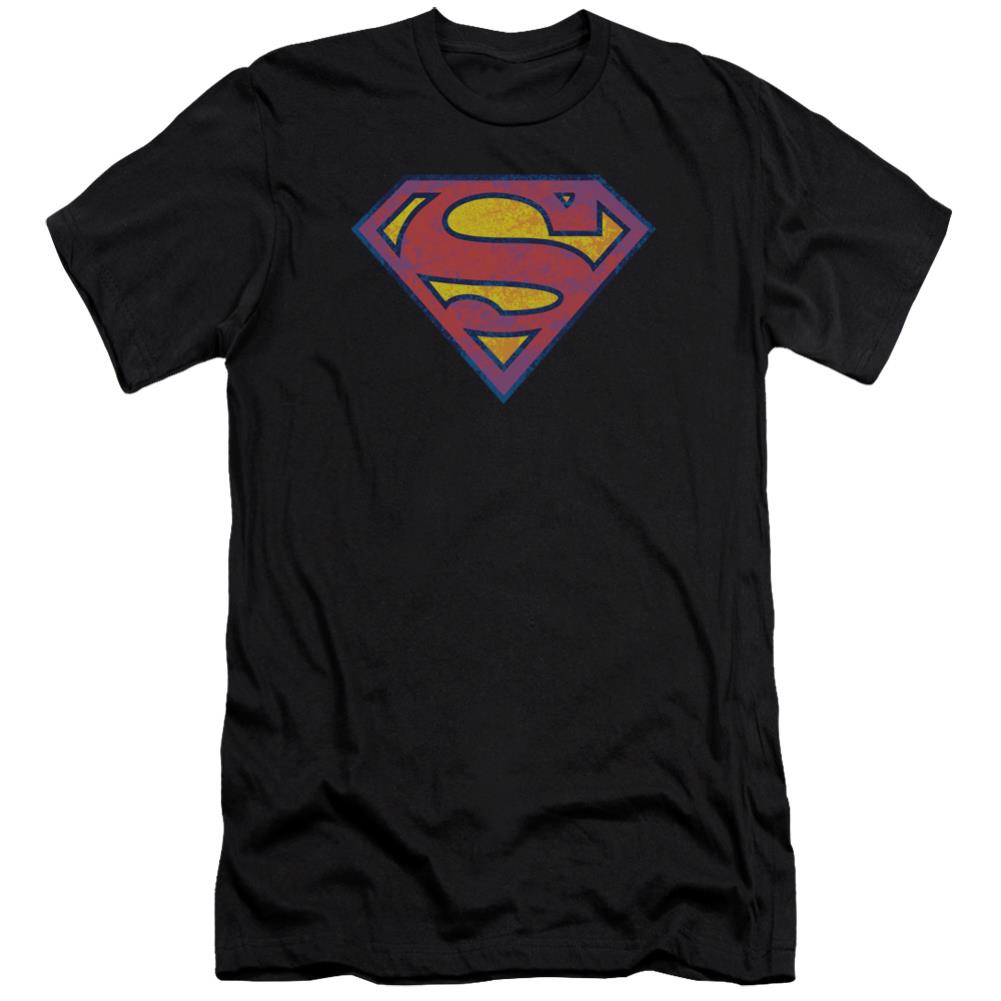 Superman Sm Neon Distress Logo Men's Ultra-Soft 30/1 Cotton Slim SS T