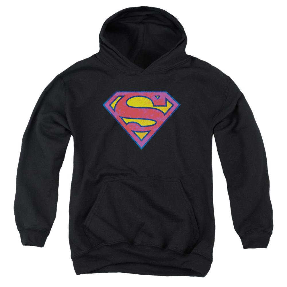 Superman Sm Neon Distress Logo Youth Cotton Poly Pull-Over Hoodie