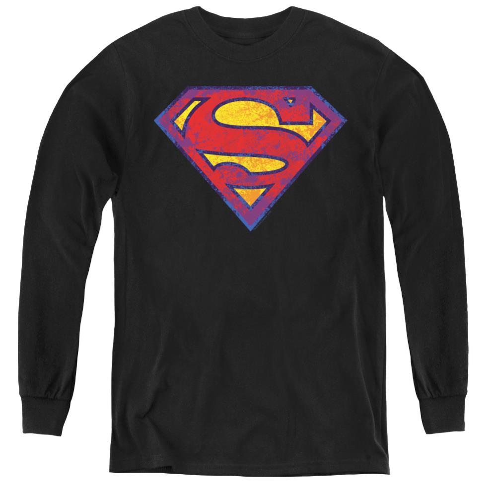 Superman Sm Neon Distress Logo Youth LS T