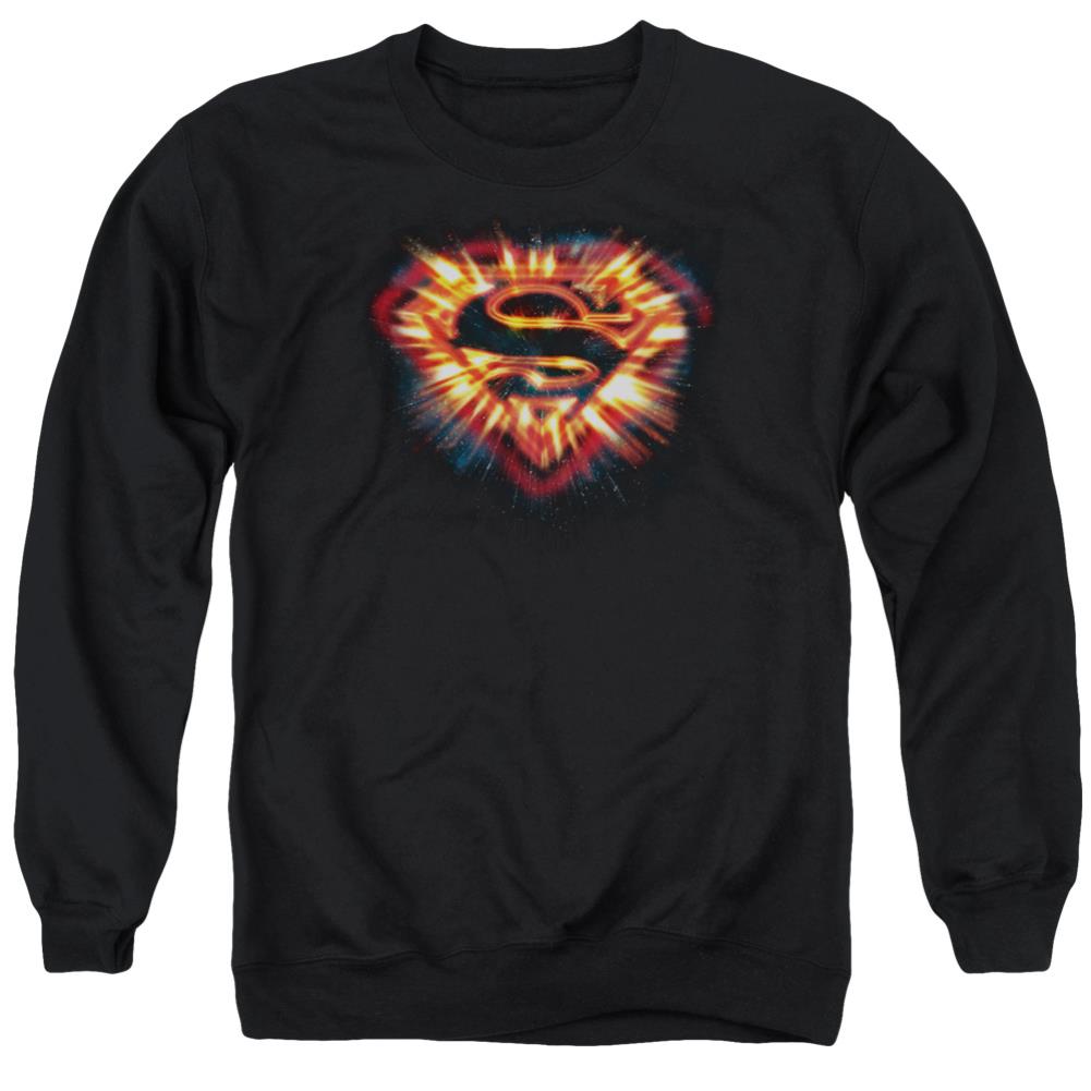 Superman Space Burst Shield Men's Crewneck 50 50 Poly LS T