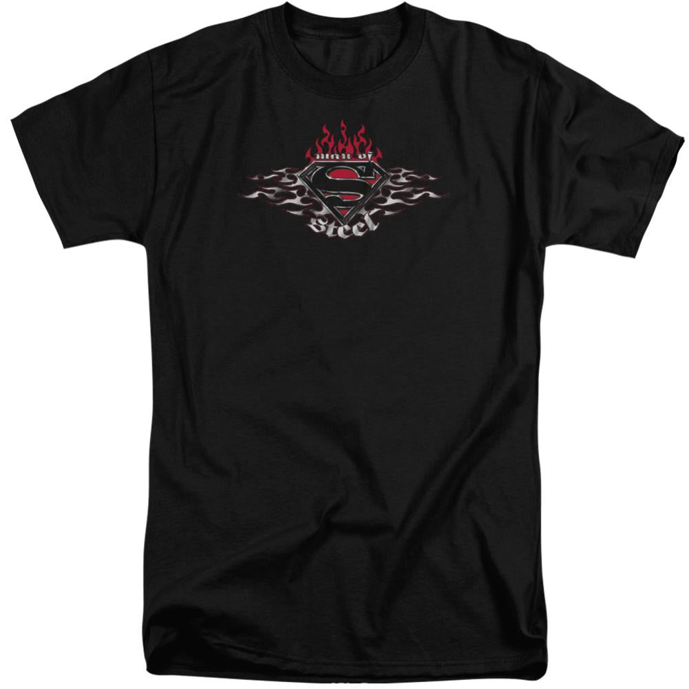 Superman Steel Flames Shield Men's 18/1 Tall Cotton SS T