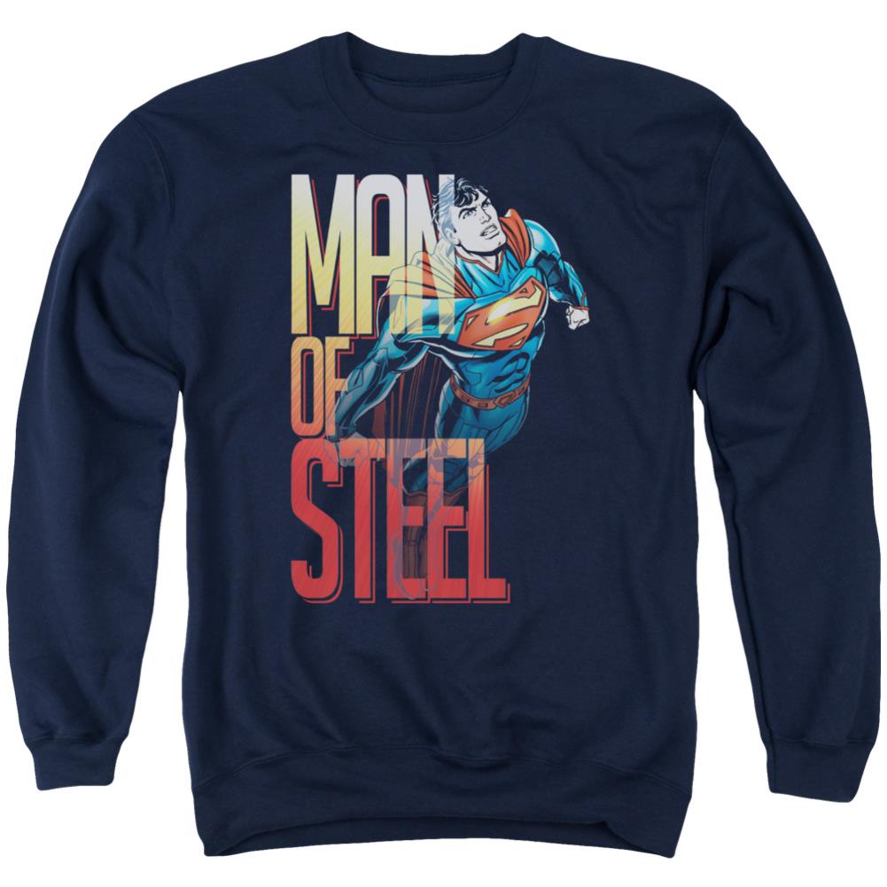 Superman Steel Flight Men's Crewneck 50 50 Poly LS T