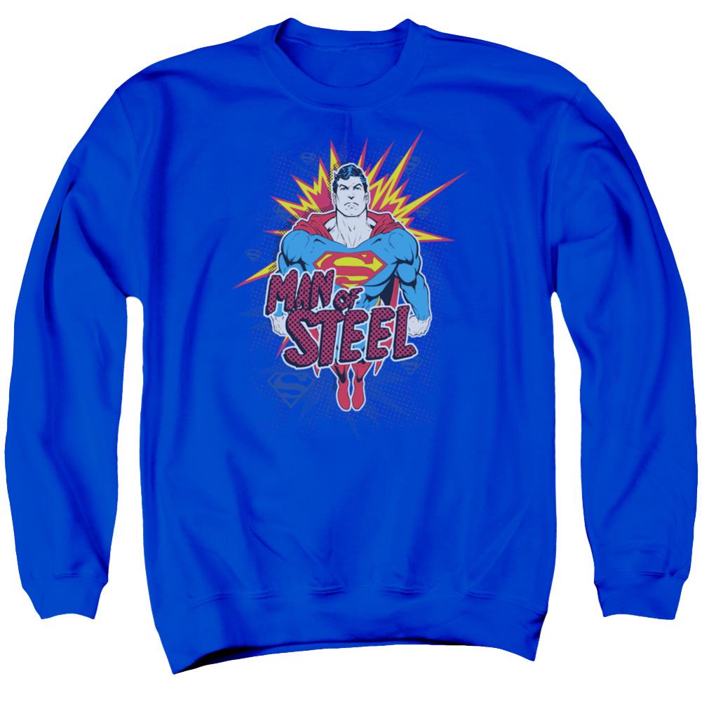 Superman Steel Pop Men's Crewneck 50 50 Poly LS T