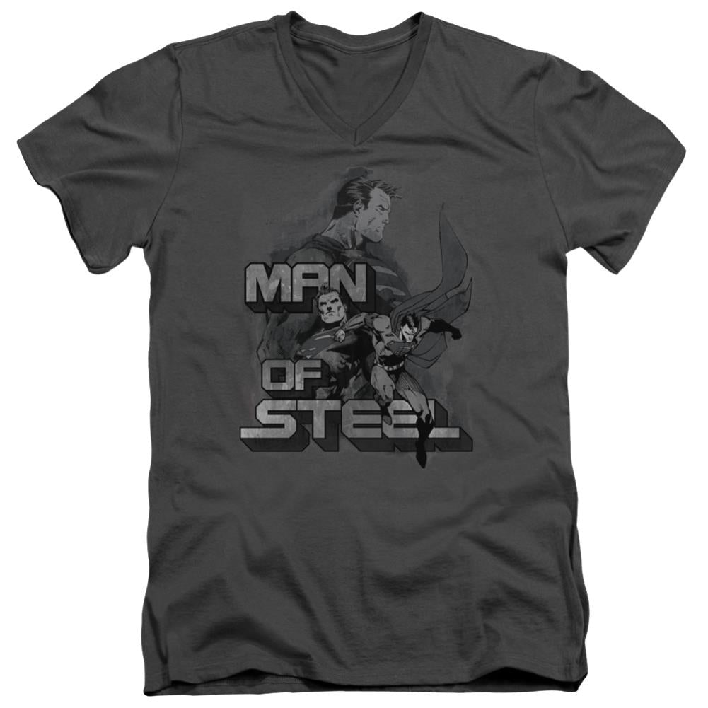 Superman Steel Poses Men's 30/1 Cotton Slim V-Neck T