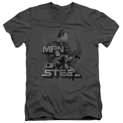 Superman Steel Poses Men's 30/1 Cotton Slim V-Neck T