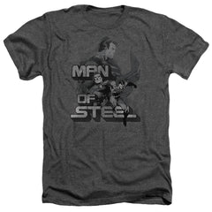 Superman Steel Poses Men's 30/1 Heather 60 40 Poly SS T