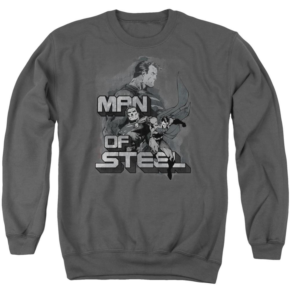 Superman Steel Poses Men's Crewneck 50 50 Poly LS T