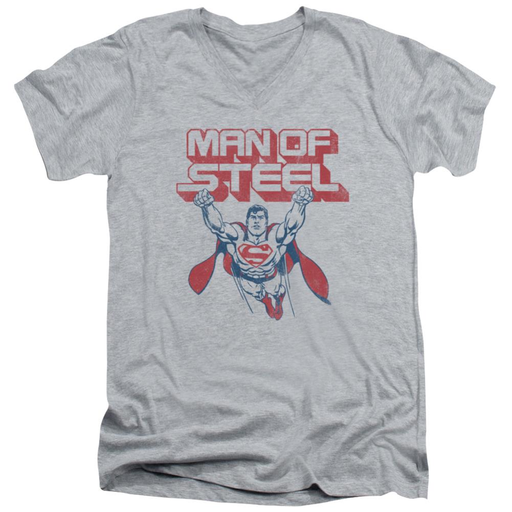 Superman Steel Retro Men's 30/1 Cotton Slim V-Neck T