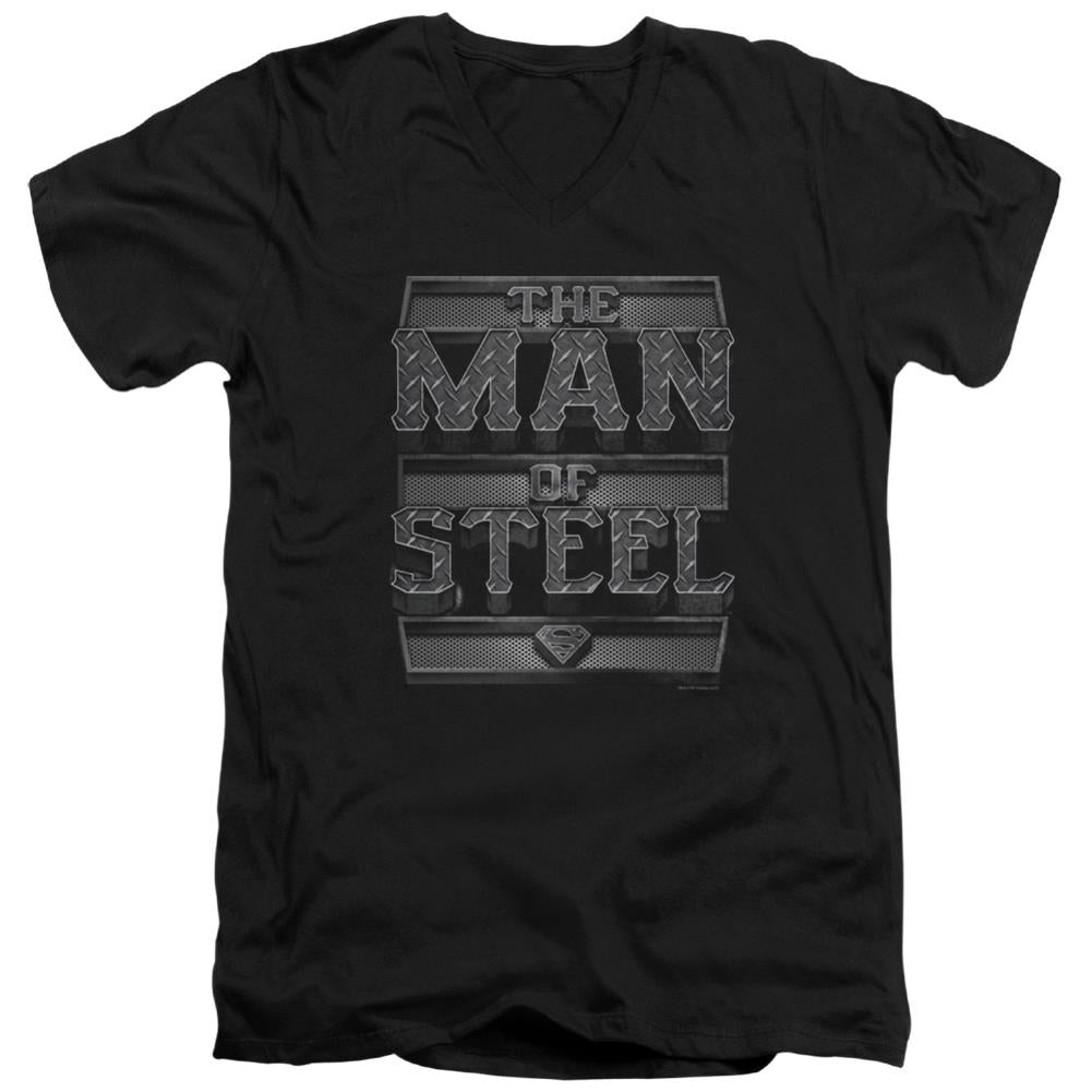 Superman Steel Text Men's 30/1 Cotton Slim V-Neck T