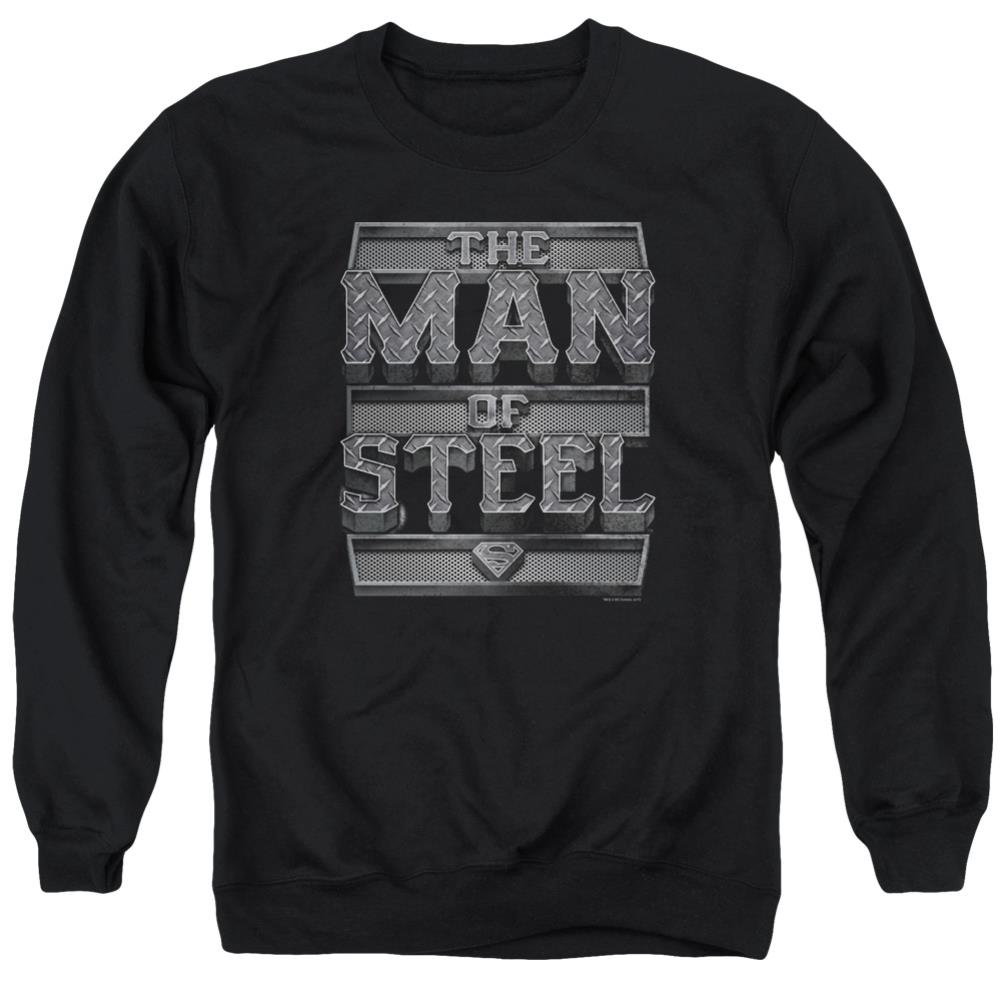 Superman Steel Text Men's Crewneck 50 50 Poly LS T
