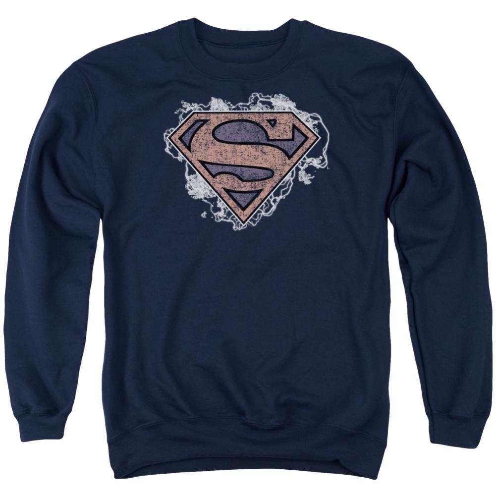 Superman Storm Cloud Supes Men's Crewneck 50 50 Poly LS T