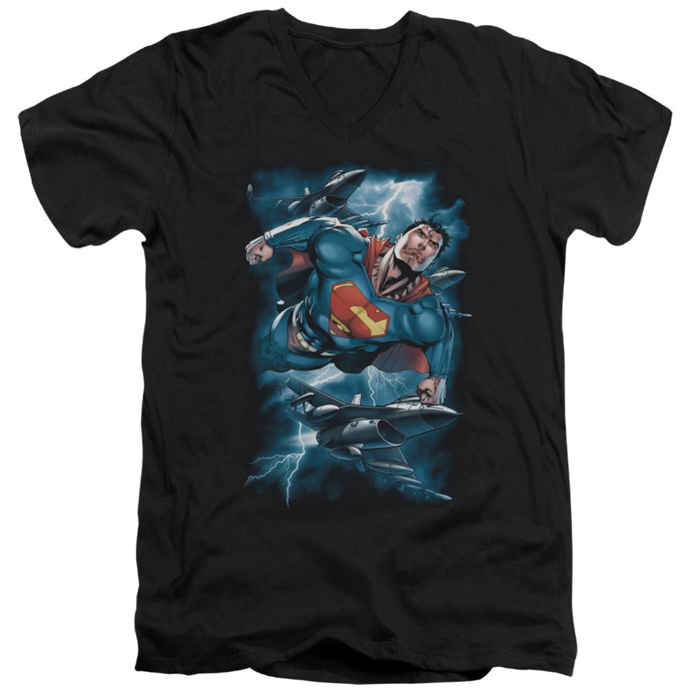 Superman Stormy Flight Men's 30/1 Cotton Slim V-Neck T