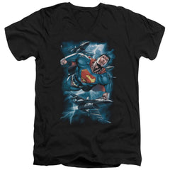 Superman Stormy Flight Men's 30/1 Cotton Slim V-Neck T