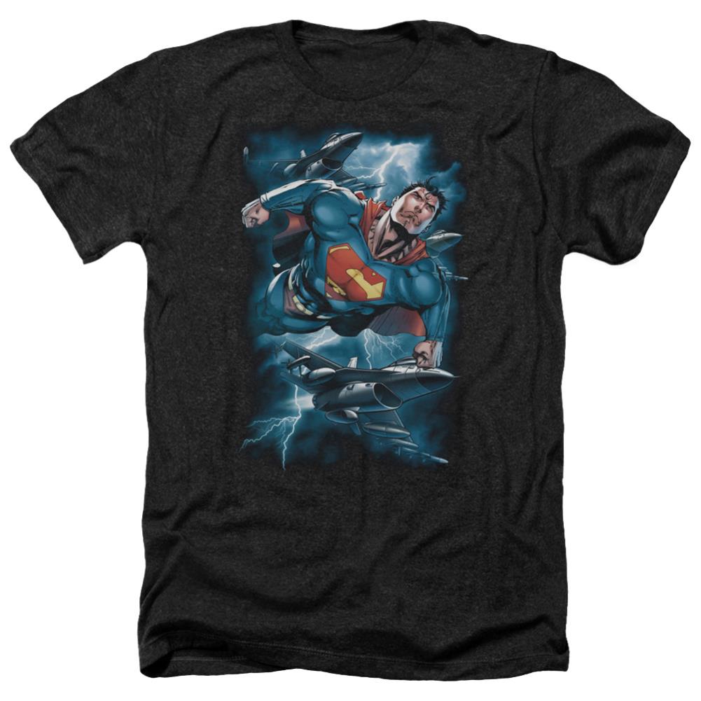 Superman Stormy Flight Men's 30/1 Heather 60 40 Poly SS T