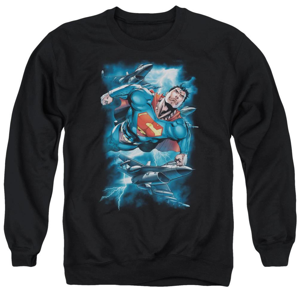 Superman Stormy Flight Men's Crewneck 50 50 Poly LS T