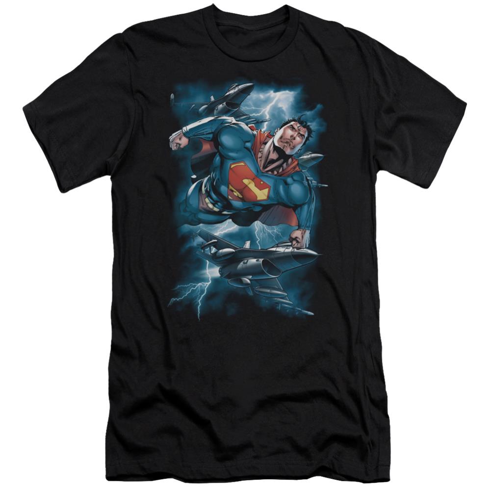 Superman Stormy Flight Men's Ultra-Soft 30/1 Cotton Slim SS T