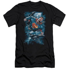 Superman Stormy Flight Men's Ultra-Soft 30/1 Cotton Slim SS T