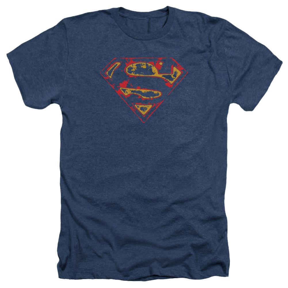 Superman Super Distressed Men's 30/1 Heather 60 40 Poly SS T