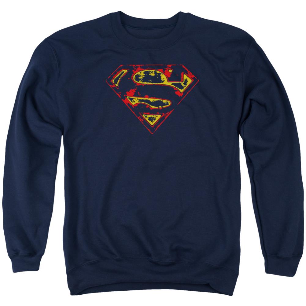 Superman Super Distressed Men's Crewneck 50 50 Poly LS T