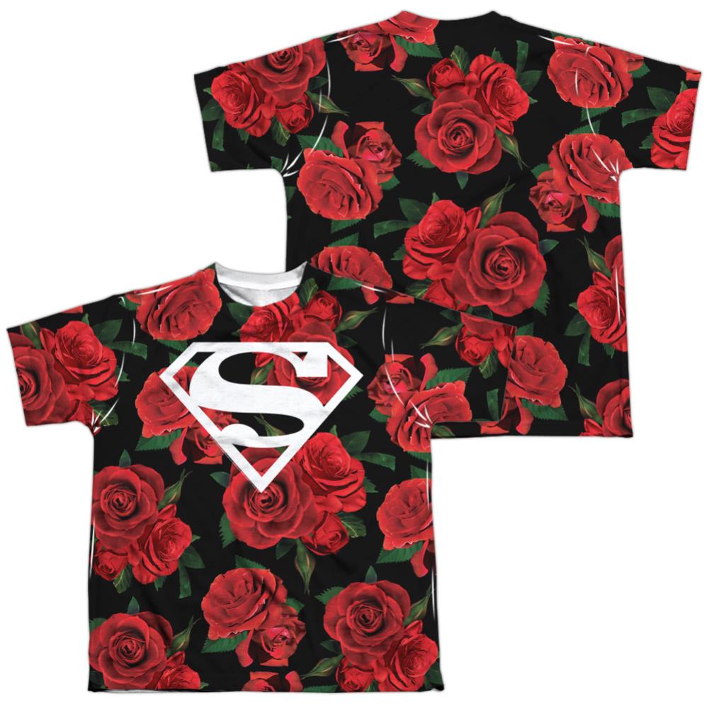 Superman Super Floral (Front/Back Print) Youth Regular Fit Poly SS T