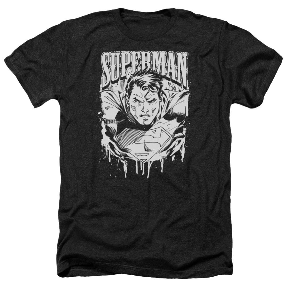 Superman Super Metal Men's 30/1 Heather 60 40 Poly SS T