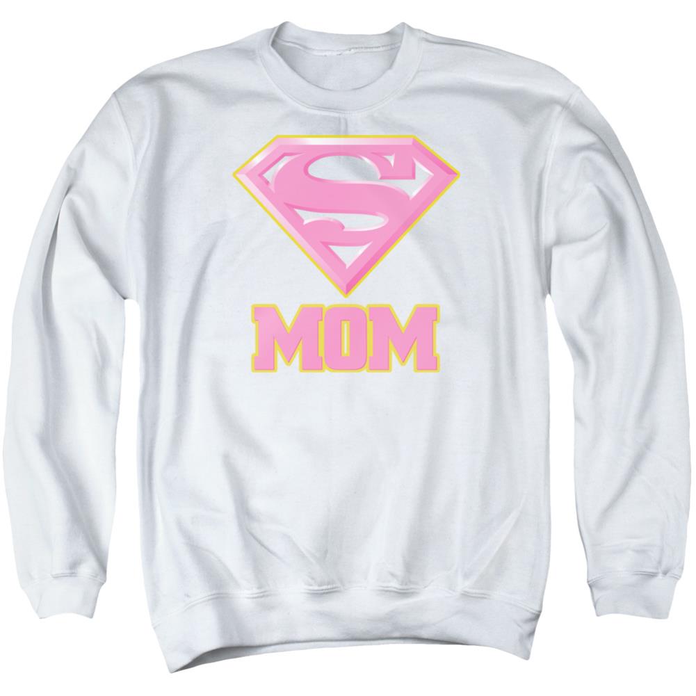 Superman Super Mom Pink Men's Crewneck 50 50 Poly LS T