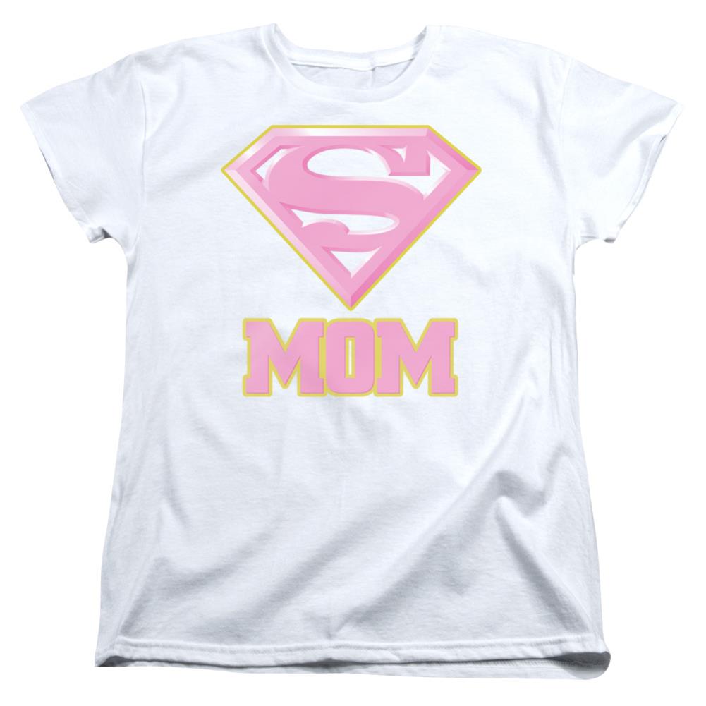 Superman Super Mom Pink Women's 18/1 Cotton SS T
