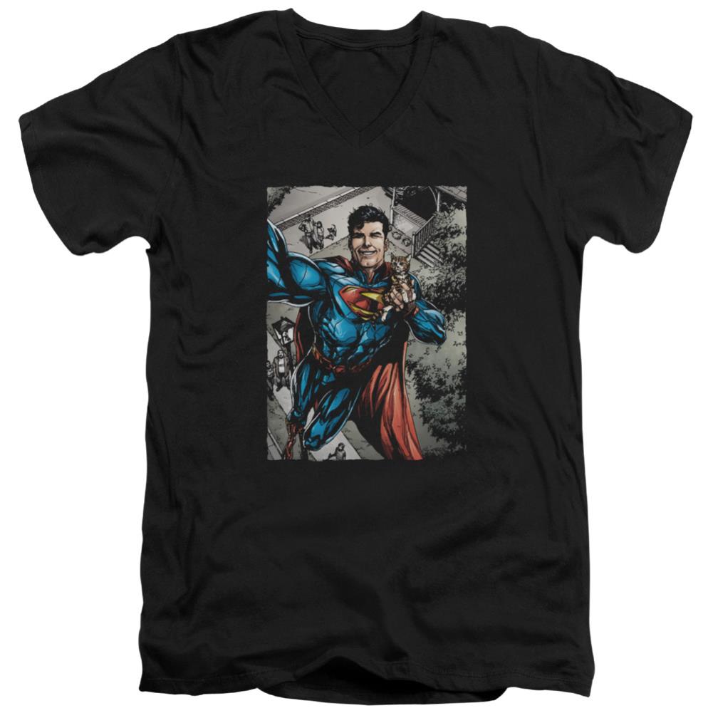 Superman Super Selfie Men's 30/1 Cotton Slim V-Neck T