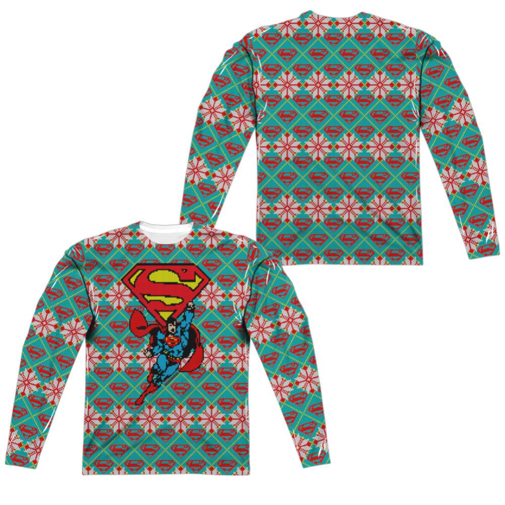 Superman Super Sweater (Front/Back Print) Men's Regular Fit Polyester LS T