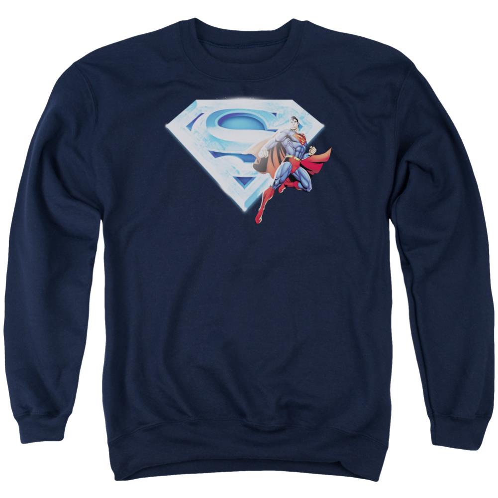 Superman Superman & Crystal Logo Men's Crewneck 50 50 Poly LS T