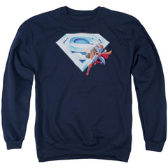 Superman Superman & Crystal Logo Men's Crewneck 50 50 Poly LS T