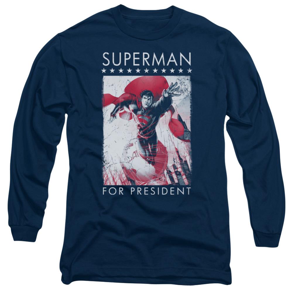 Superman Superman For President Men's 18/1 Cotton LS T