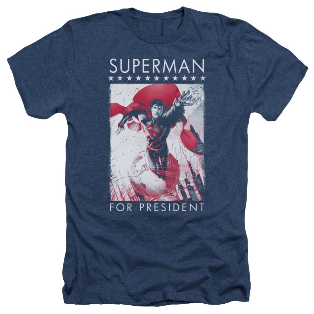 Superman Superman For President Men's 30/1 Heather 60 40 Poly SS T