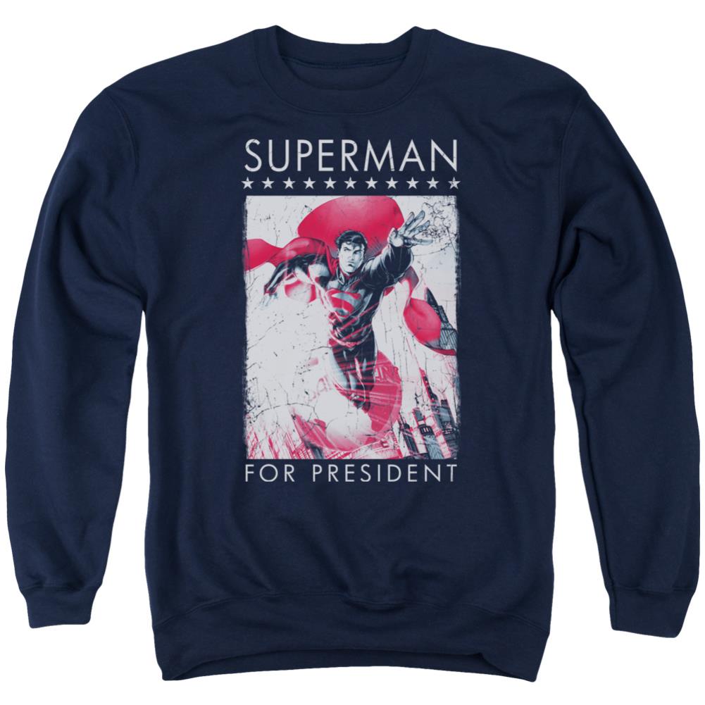 Superman Superman For President Men's Crewneck 50 50 Poly LS T