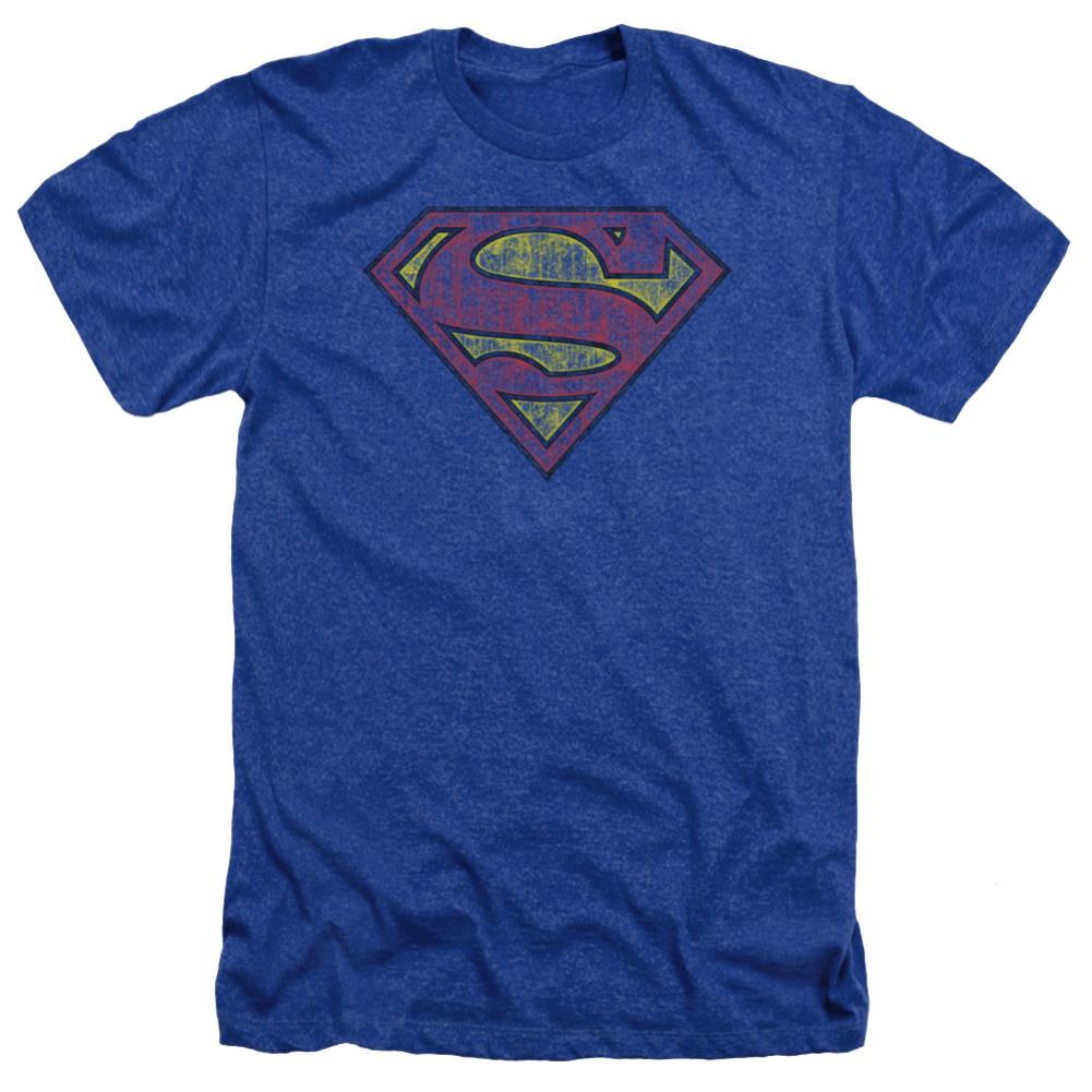 Superman Tattered Shield Men's 30/1 Heather 60 40 Poly SS T