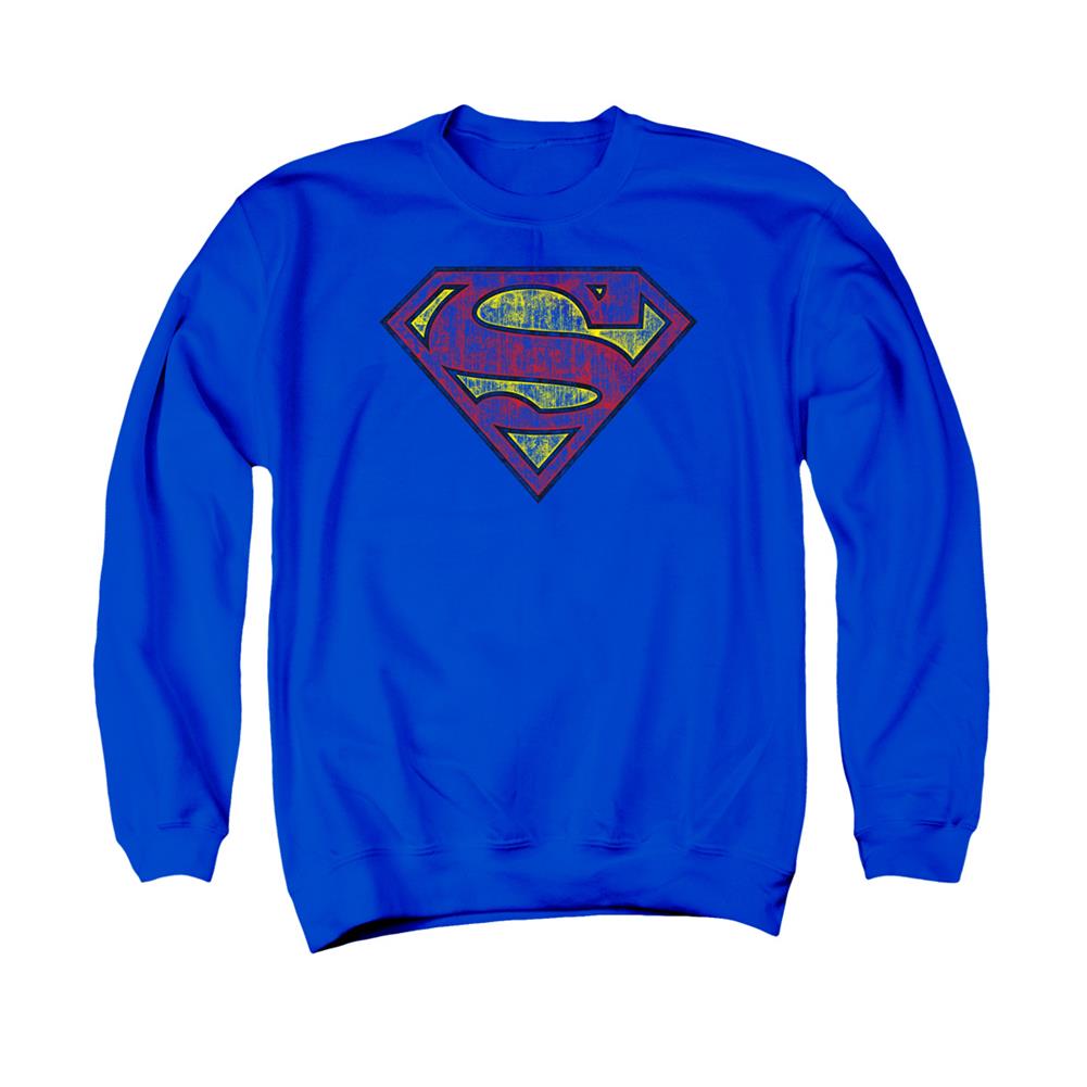 Superman Tattered Shield Men's Crewneck 50 50 Poly LS T
