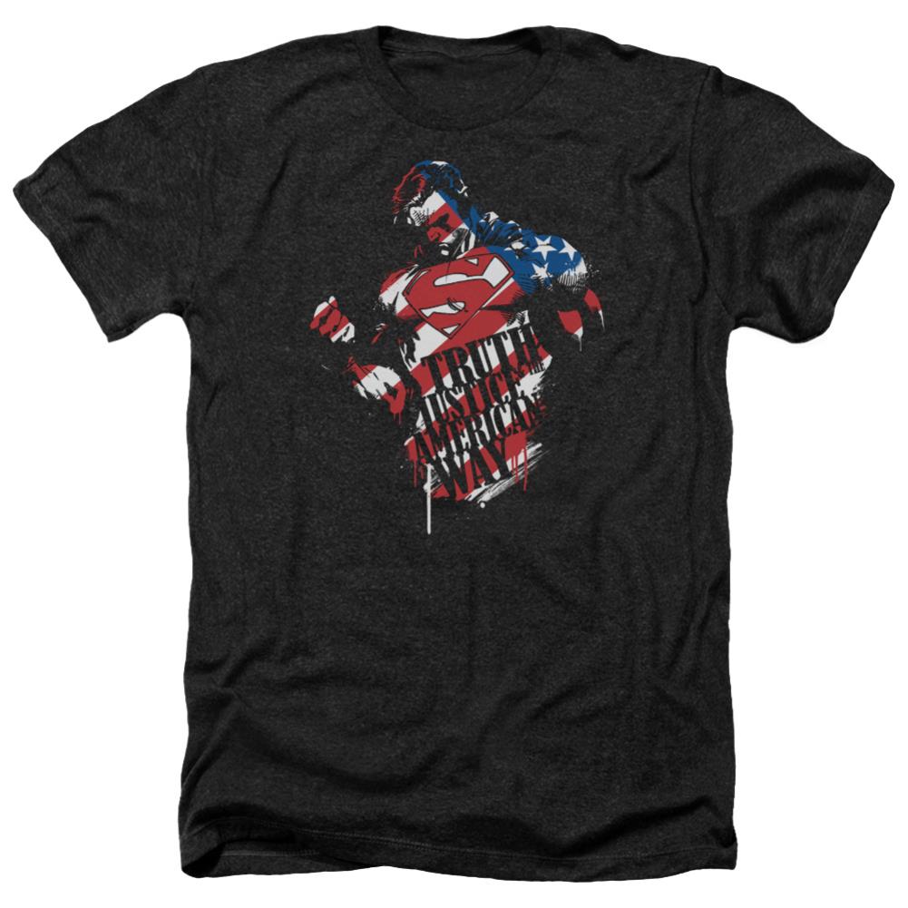 Superman The American Way Men's 30/1 Heather 60 40 Poly SS T