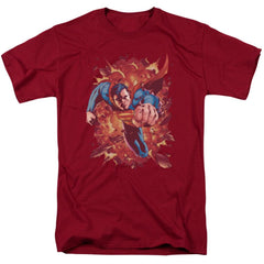 Superman Through Flame Men's 18/1 Cotton SS T