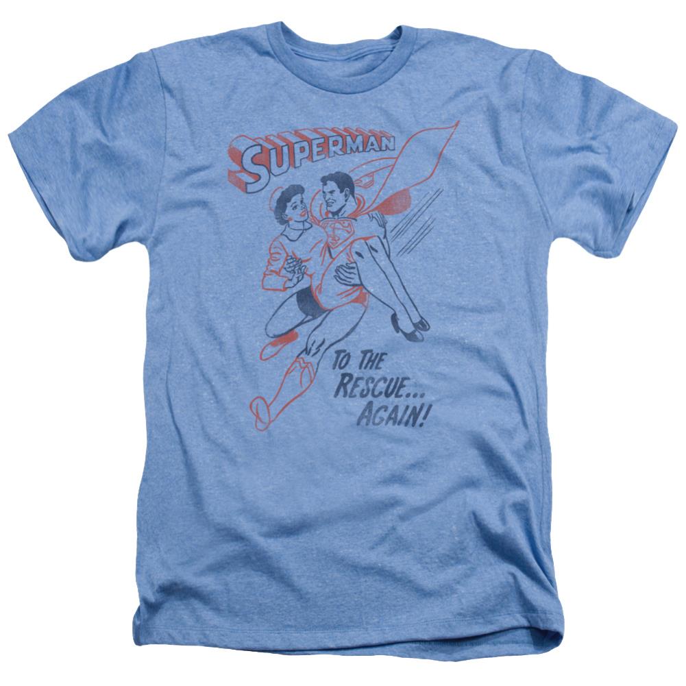 Superman To The Rescue Men's 30/1 Heather 60 40 Poly SS T