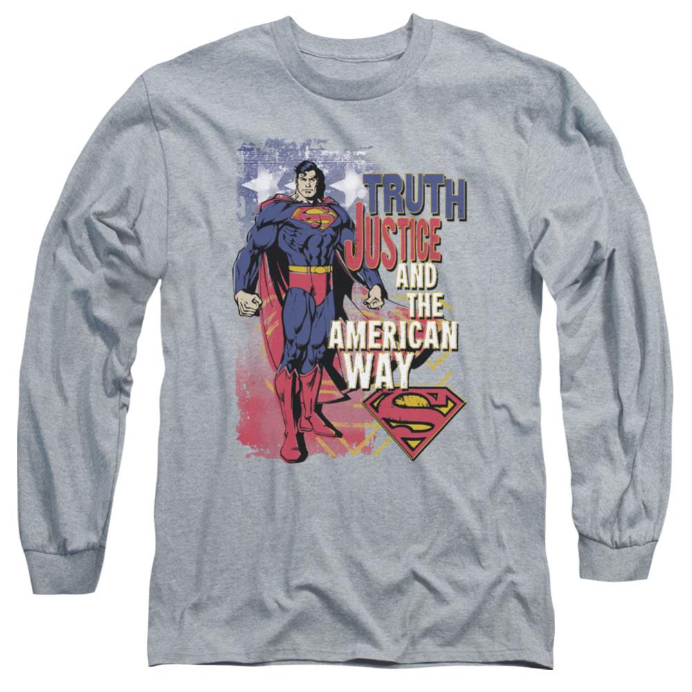 Superman Truth Justice Men's 18/1 Cotton LS T