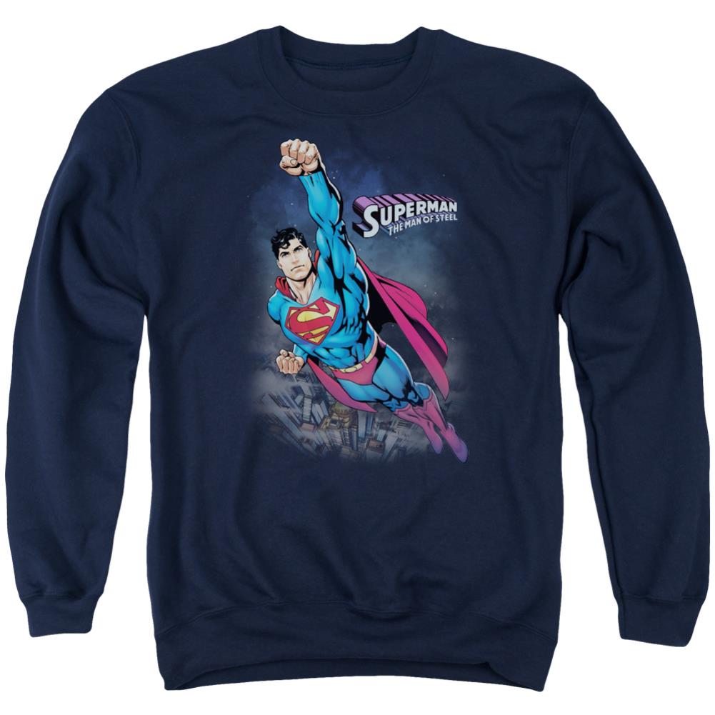 Superman Twilight Flight Men's Crewneck 50 50 Poly LS T